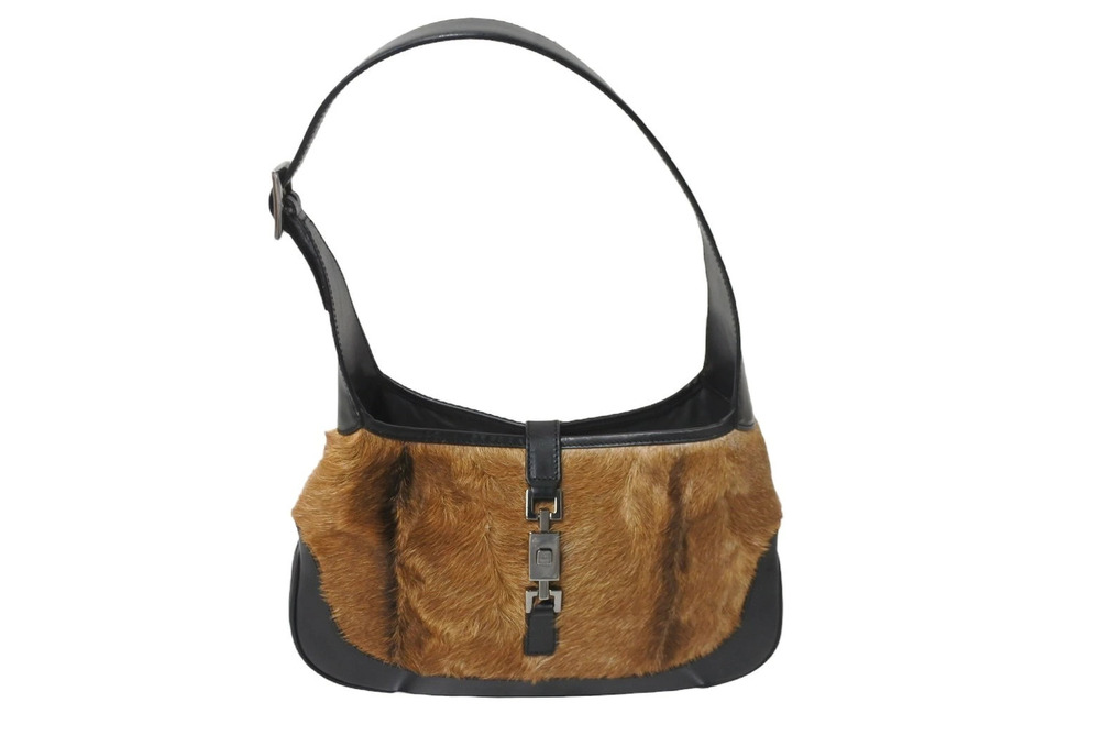 Gucci Jackie Hobo Bag Calf Hair Leather Brown